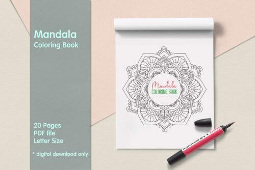 Mandala Coloring Book PDF, 20 Pages, 8.5 " x 11", Printable Digital Hand Drawn Coloring Pages, relaxation coloring for adults