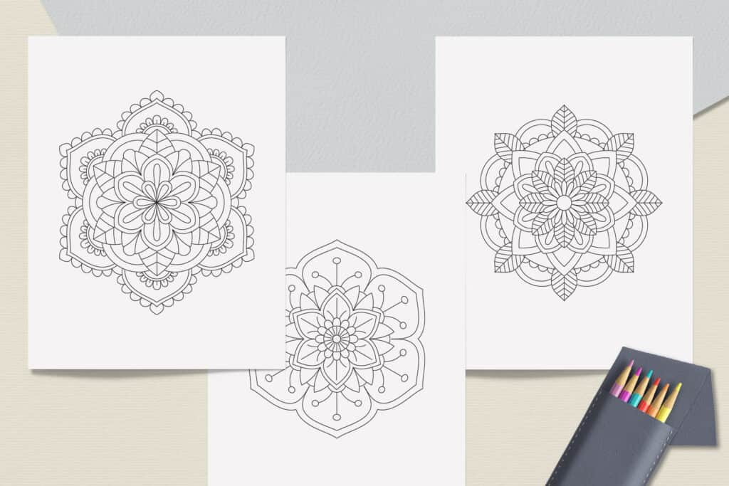 prv2 3 1024x683 - Easy Mandala Coloring Book PDF, 20 Pages,  8.5 " x 11", Printable Digital Hand Drawn Coloring Pages, Stress relief and relaxation Pages