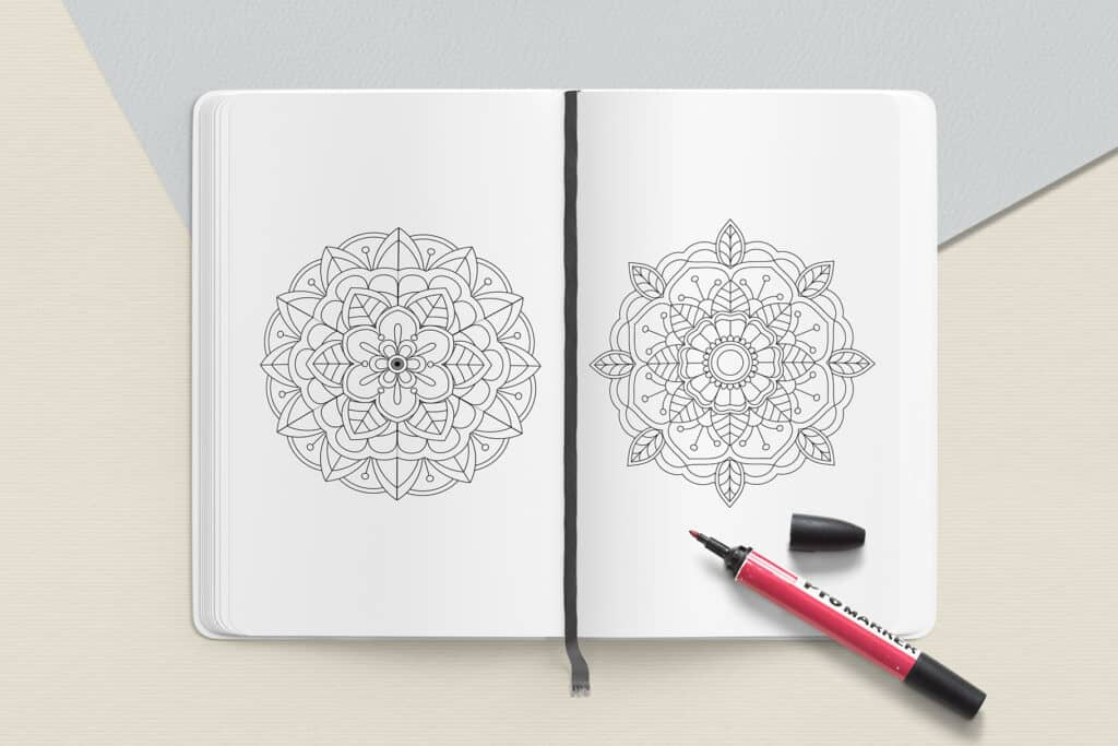 prv4 3 1024x683 - Easy Mandala Coloring Book PDF, 20 Pages,  8.5 " x 11", Printable Digital Hand Drawn Coloring Pages, Stress relief and relaxation Pages