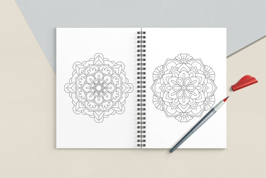 prv6 3 1024x683 - Easy Mandala Coloring Book PDF, 20 Pages,  8.5 " x 11", Printable Digital Hand Drawn Coloring Pages, Stress relief and relaxation Pages