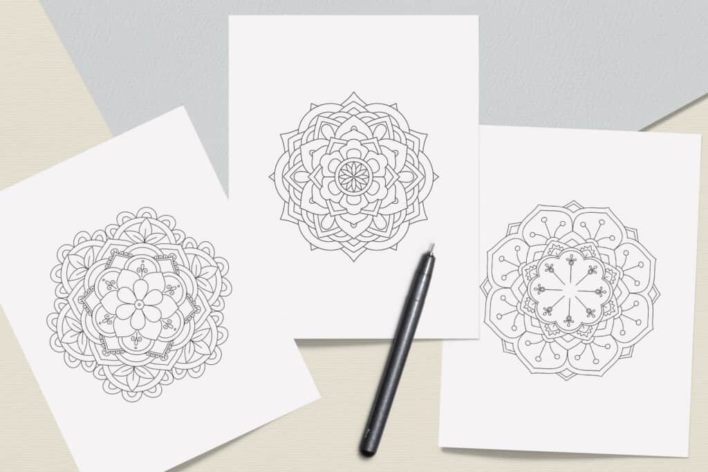 prv7 3 1024x683 - Easy Mandala Coloring Book PDF, 20 Pages,  8.5 " x 11", Printable Digital Hand Drawn Coloring Pages, Stress relief and relaxation Pages