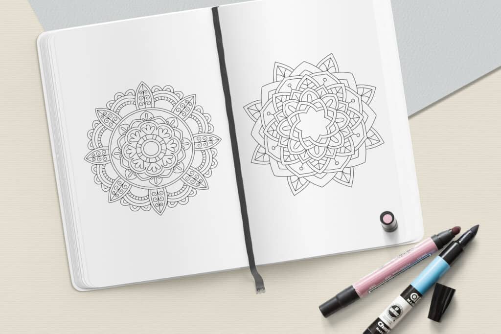 prv8 3 1024x683 - Easy Mandala Coloring Book PDF, 20 Pages,  8.5 " x 11", Printable Digital Hand Drawn Coloring Pages, Stress relief and relaxation Pages