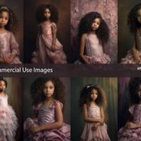 Stock Photos, Commercial Use Images, Portrait of a Little Girl with Curly Hair, 8 PNG Extended License, Generative AI,  High-Res Indoor