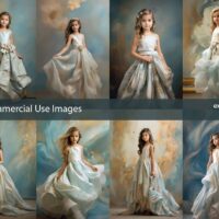 Stock Photos, Commercial Use Images, Little Girl Gold Aquamarine, 8 PNG Extended License, Generative AI, High-Res Outdoor Stock Photo,Girl