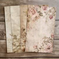 4 Floral Vintage Digital Papers Aged Botanical Prints Scrapbooking Background Junk Journal Decor Shabby Printables Digital Paper DIY Book