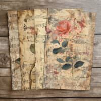 4 Vintage Love Letters and Roses Digital Art Set Romantic Floral Antique Paper Crafting Supplies Vintage Ephemera Love Story Collection