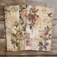 4 Elegant Bird Postmark Collage Junk Journals Floral Set Bird Print Vintage Postmark Junk Journal Collection Design Elements Backgrounds