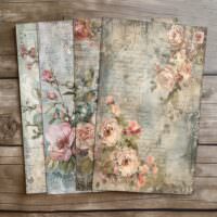 4 Elegant Roses Digital Pages Vintage Music Sheet Background Printable Floral Scrapbook Digital Crafting Design Collection DIY Art Elements