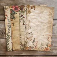 4 Vintage Botanical Digital Papers Antique Evenly Lined Scrapbooking Background Junk Journal Supplies Retro Botanical Art Design Elements