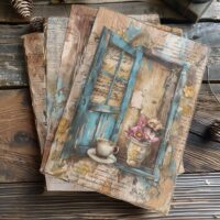 4 Rustic Window View Pages Digital Art Cozy Aesthetic with Coffee and Flowers Scrapbook Journal Set Victorian Ladies Clipart DIY Design