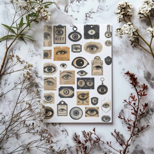100 Vintage Occult Eye Printables Mystical Eye Digital Tags Ephemeral Scrapbooking Supplies Esoteric Antique Design Creative Illustrations