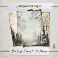 12 Vintage Forest Pages Paper Pack Crows and Pine Trees Aged Parchment Background Scrapbooking Junk Journal Art Projects Design DIY Elements
