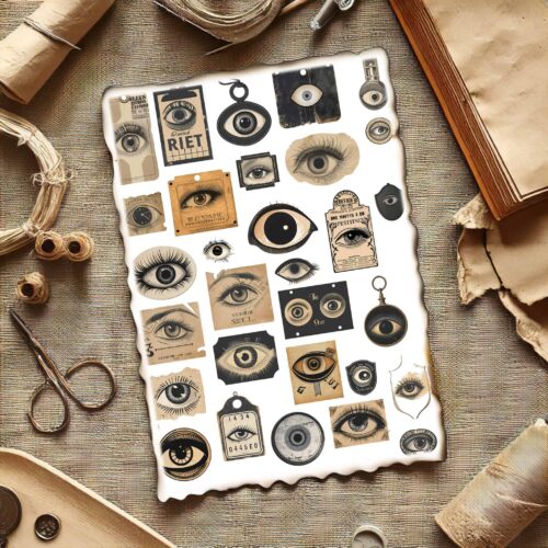 100 Vintage Occult Eye Printables Mystical Eye Digital Tags Ephemeral Scrapbooking Supplies Esoteric Antique Design Creative Illustrations