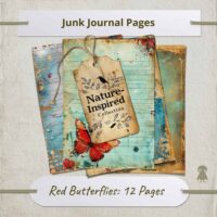 Red Butterflies 12 Pages Vintage Junk Journal Digital Page Blue and Beige Scrapbooking Boho Ephemera Artistic Printable DIY Craft Decor