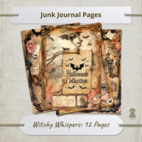12 Junk Journal Witchy Whispers Pages Halloween Skeleton Digital Victorian Couple Gothic Illustration Haunted House Spooky Night Vintage