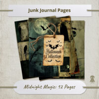 12 Junk Journal Pages Atmospheric Bat Moon Digital Art With Spooky Castle And Trees For Halloween Scrapbooking Collage Vintage Ephemera