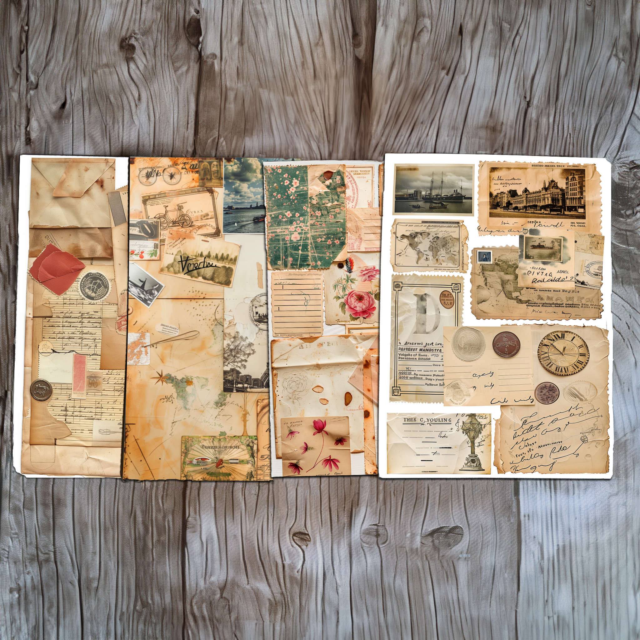 Retro Mail Art 12 Junk Journal Pages Vintage Ephemera Kit Antique