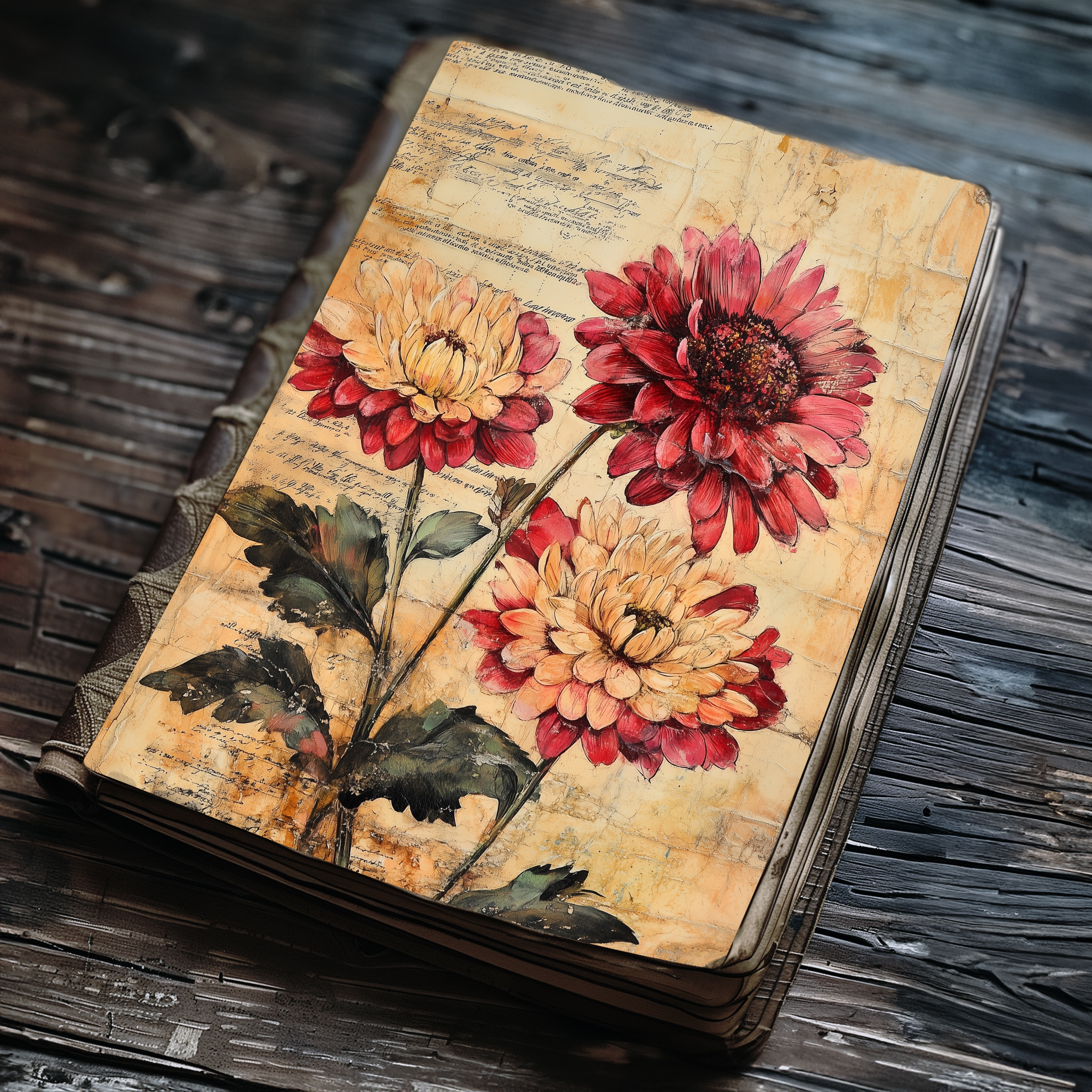 【予約販売】本 Pages, Journal Digital Florals Vintage Shabby Red Chic コレクション