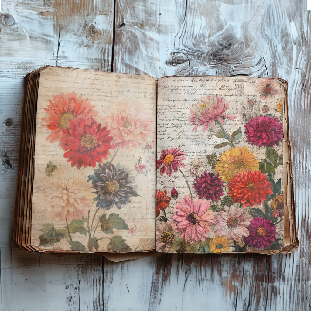 Vintage red roses digital junk journal, scrapbook paper