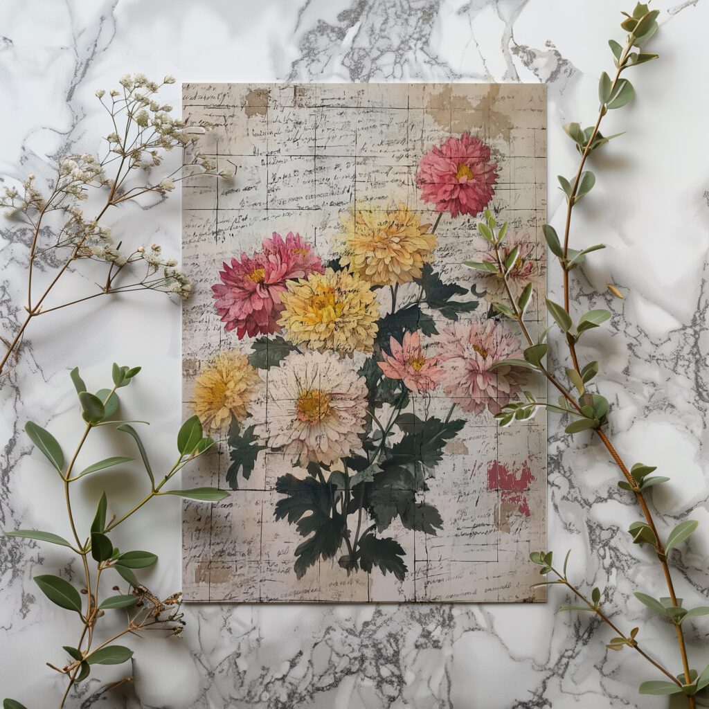 Vintage Florals Digital Journal Pages, Shabby Chic Red