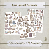 Vintage Cat Illustrations Ephemera Junk Journal Kit Scrapbooking Stickers Cute Feline Reading Book Sewing Tools Nautical Theme Craft