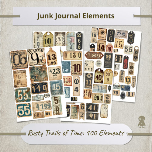 Vintage Ephemera Numbers Tags Junk Journal Digital Collage Sheet Antique Style Number Labels Scrapbooking Printable Diy Crafts Art Retro