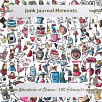 Cute Alice In Wonderland Clipart Set Playing Card Doll Mushroom Teacup Hearts Fairy Tale Printable Art Digital Stickers Scrapbooking Heart