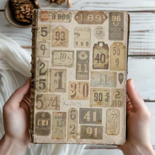 Vintage Ephemera Numbers Tags Junk Journal Digital Collage Sheet Antique Style Number Labels Scrapbooking Printable Diy Crafts Art Retro