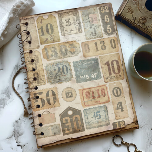 Vintage Ephemera Numbers Tags Junk Journal Digital Collage Sheet Antique Style Number Labels Scrapbooking Printable Diy Crafts Art Retro