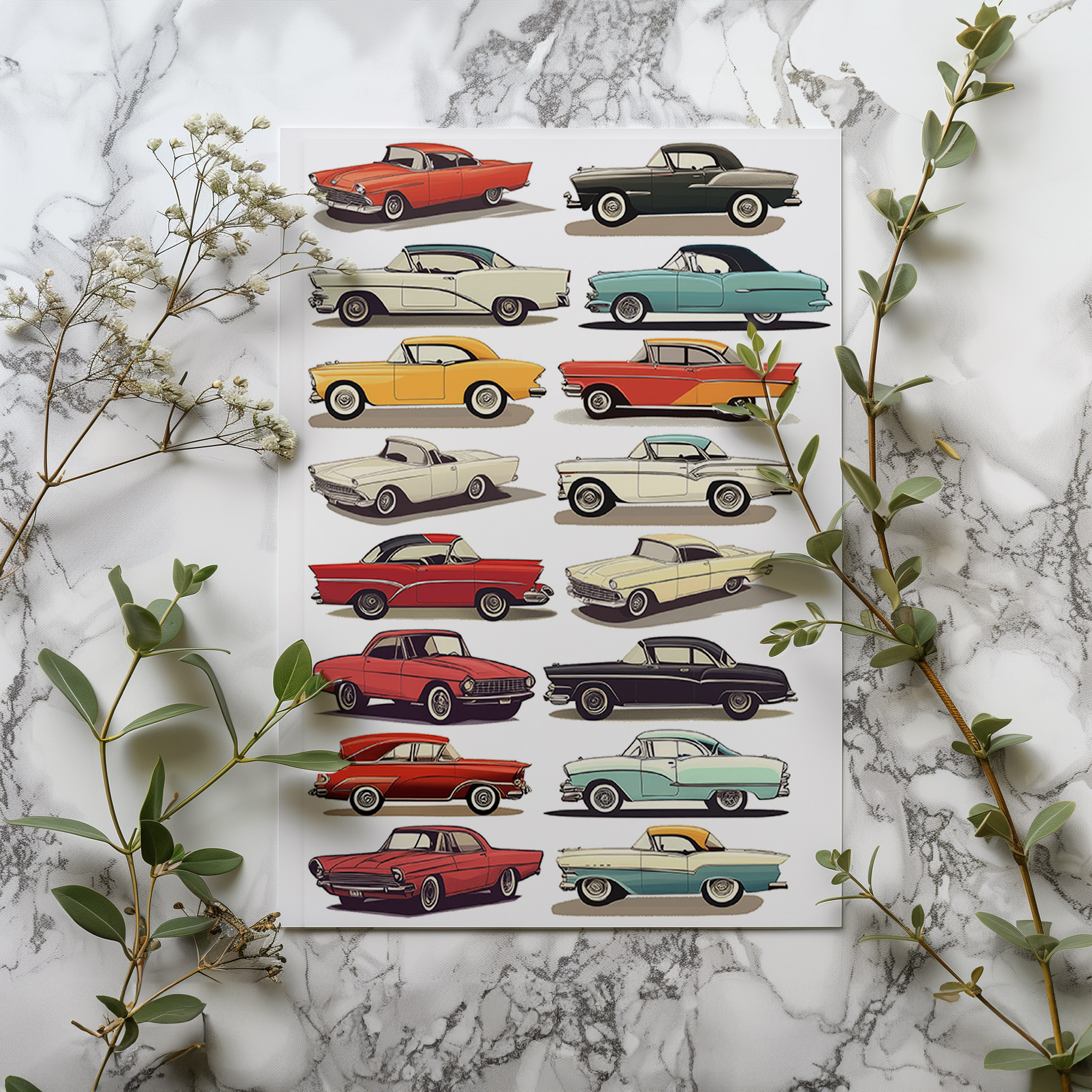 Felicitas Retro Postcard Pack - Classic Car Set Of 8 Motor Pictures A6 - Stunning Vector Modern