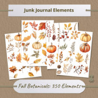 Elegant Junk Journal Kit 22 Unique Art Pages with 350 Diverse Elements Botanical Floral Vintage Scrapbook Crafting Collage Diy Mixed
